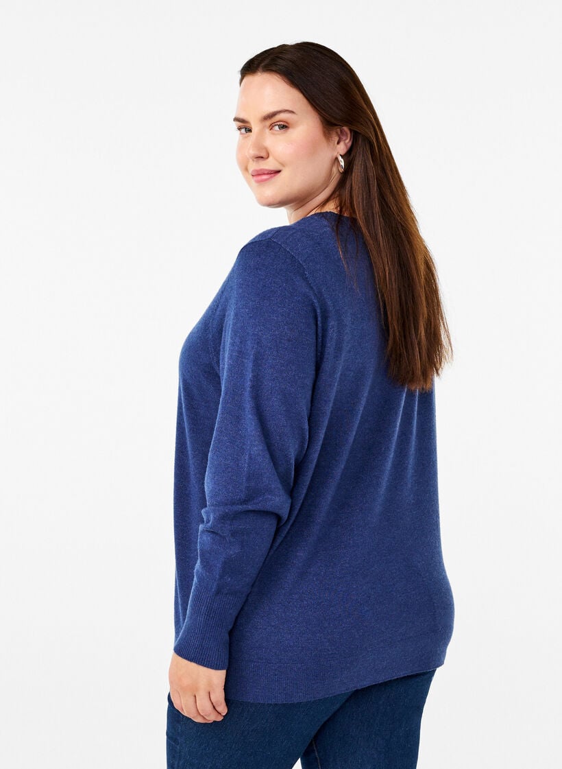 Gebreide blouse met ronde hals, Blauw, Model image number 2
