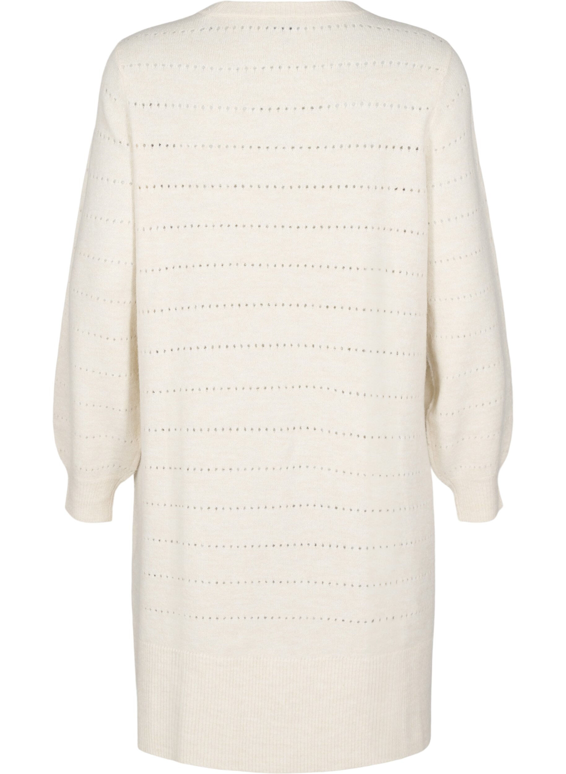 ZizziGebreide jurk met splitjes en kantpatroon, Birch Mel., Packshot image number 1