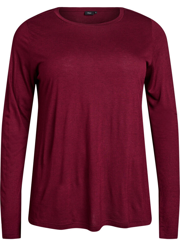 Blouse met lange mouwen van wol en viscose, Donker Bordeaux, Packshot image number 0