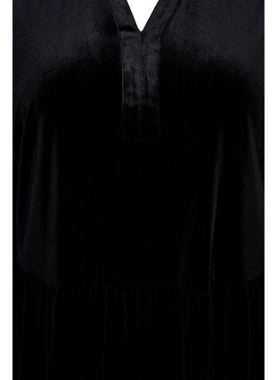 Robe en velours avec col à volants et manches 3/4, Black, Packshot image number 2