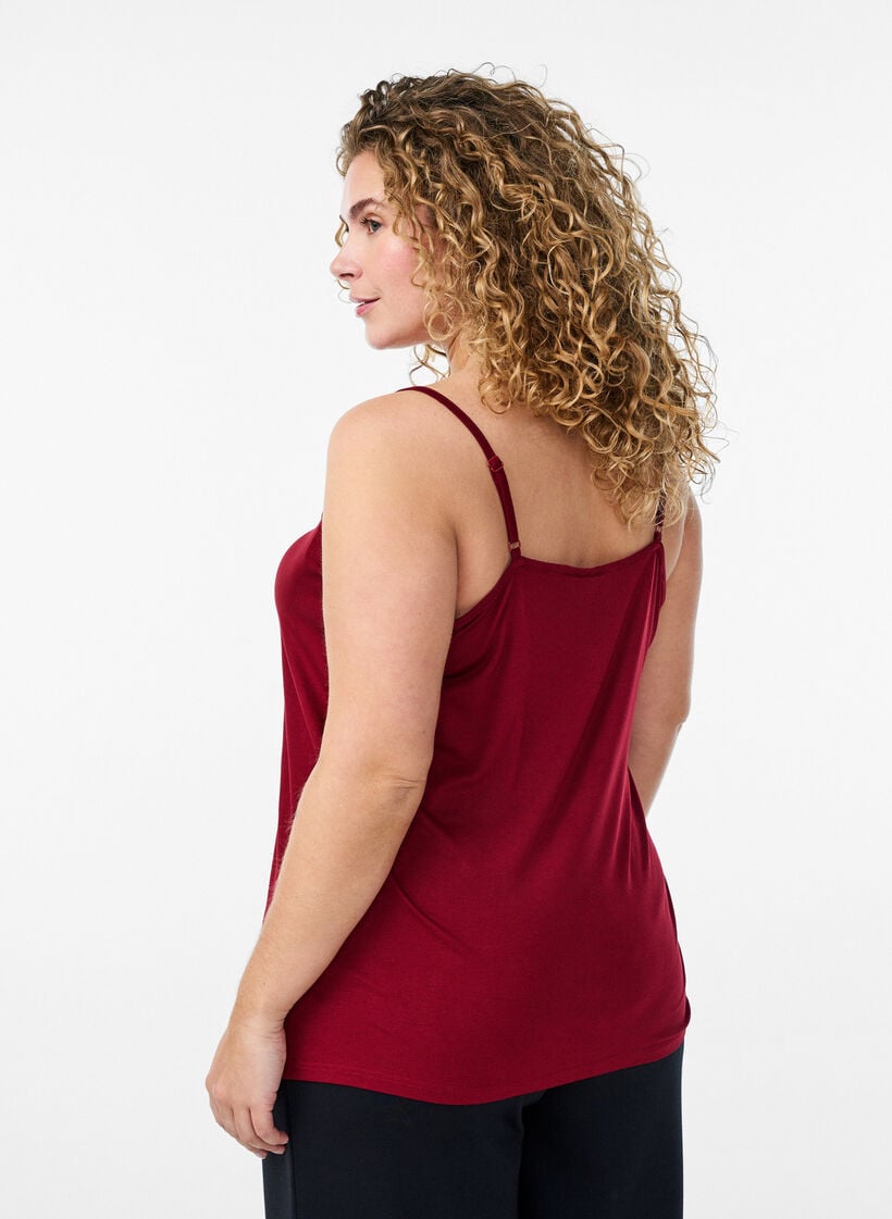 Top avec d&eacute;tails en dentelle et bretelles spaghetti, Marron, Model image number 2