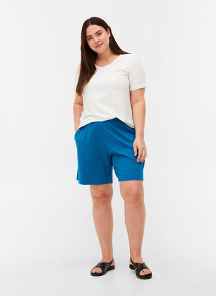 Short ample en coton avec poches, Fjord Blue, Model image number 3