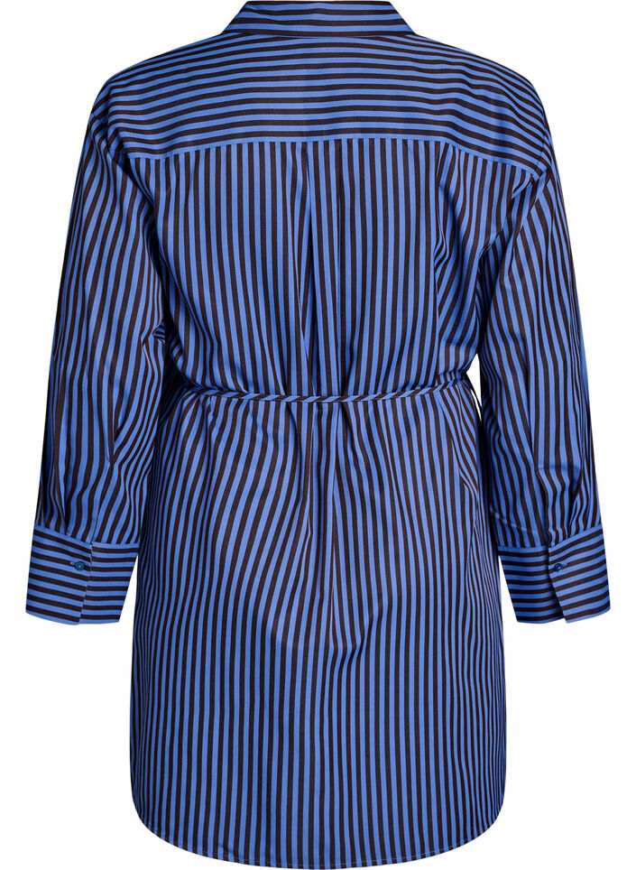 Gestreept shirt met wikkel-effect en een strikceintuur, Blauw, Packshot image number 1