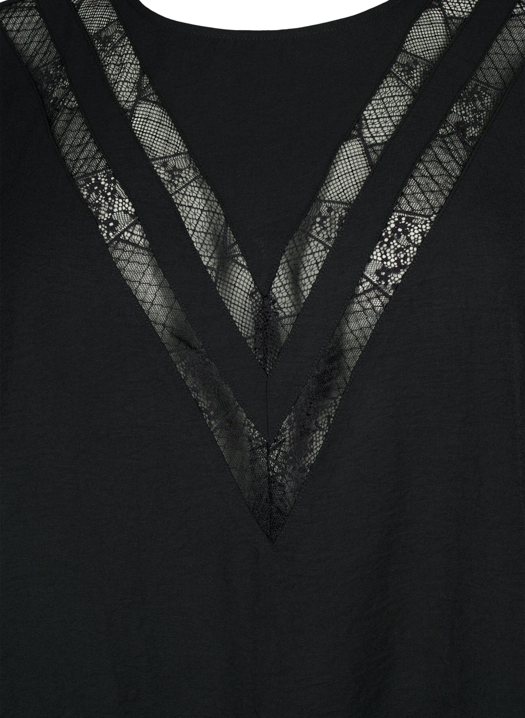 ZizziBlouse met lange mouwen en kant, Black, Packshot image number 2