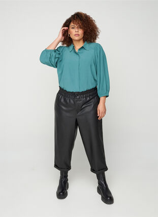 Viscose blouse met 3/4 pofmouwen, Sea Pine, Model image number 2