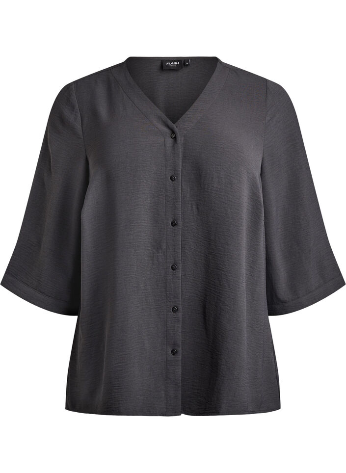 Chemisier &agrave; col V et manches 3/4, Gris anthracite, Packshot image number 0