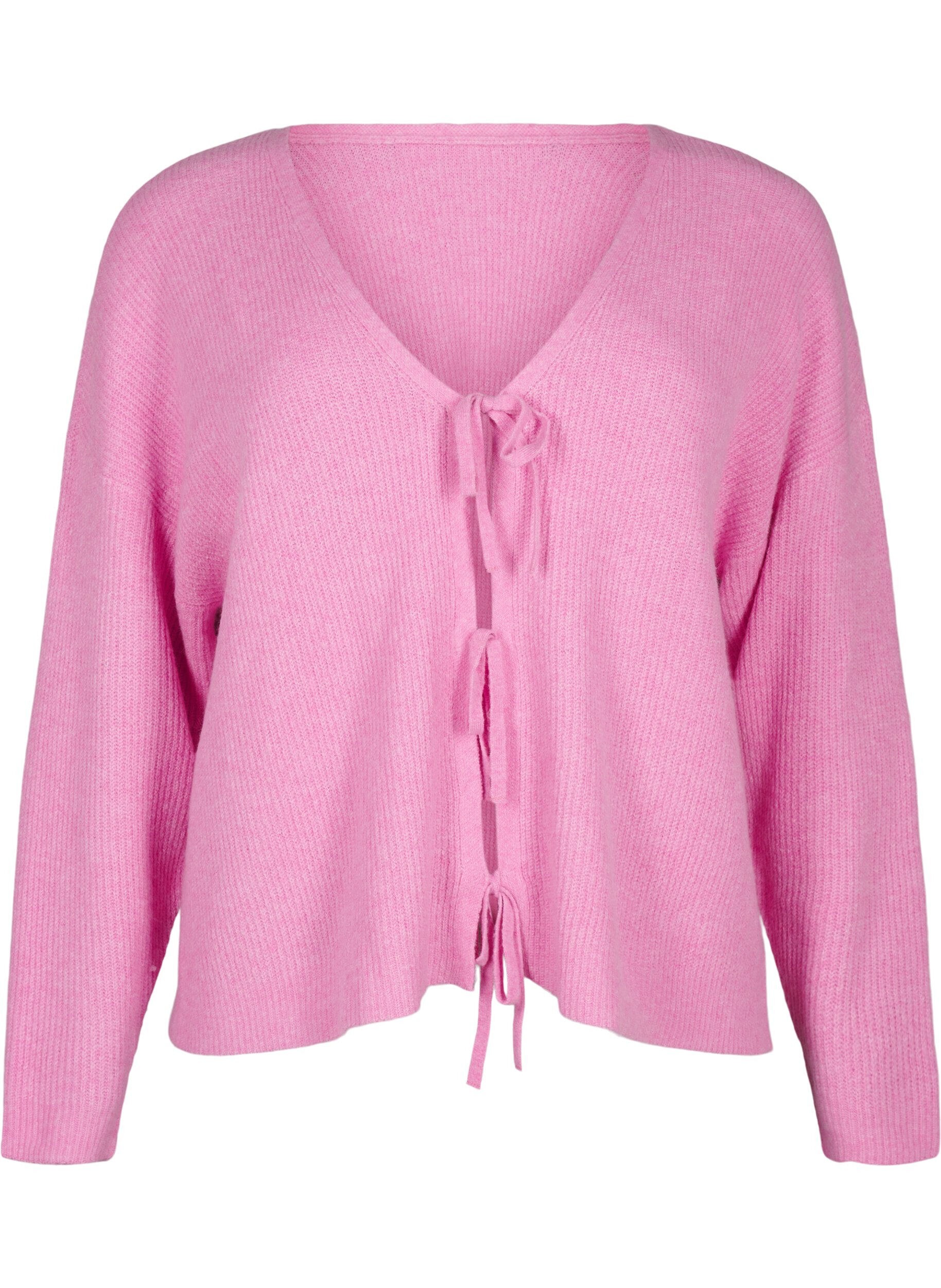 Zizzi Cardigan en maille avec ceinture &agrave; nouer, Begonia Pink Mel., Packshot image number 0