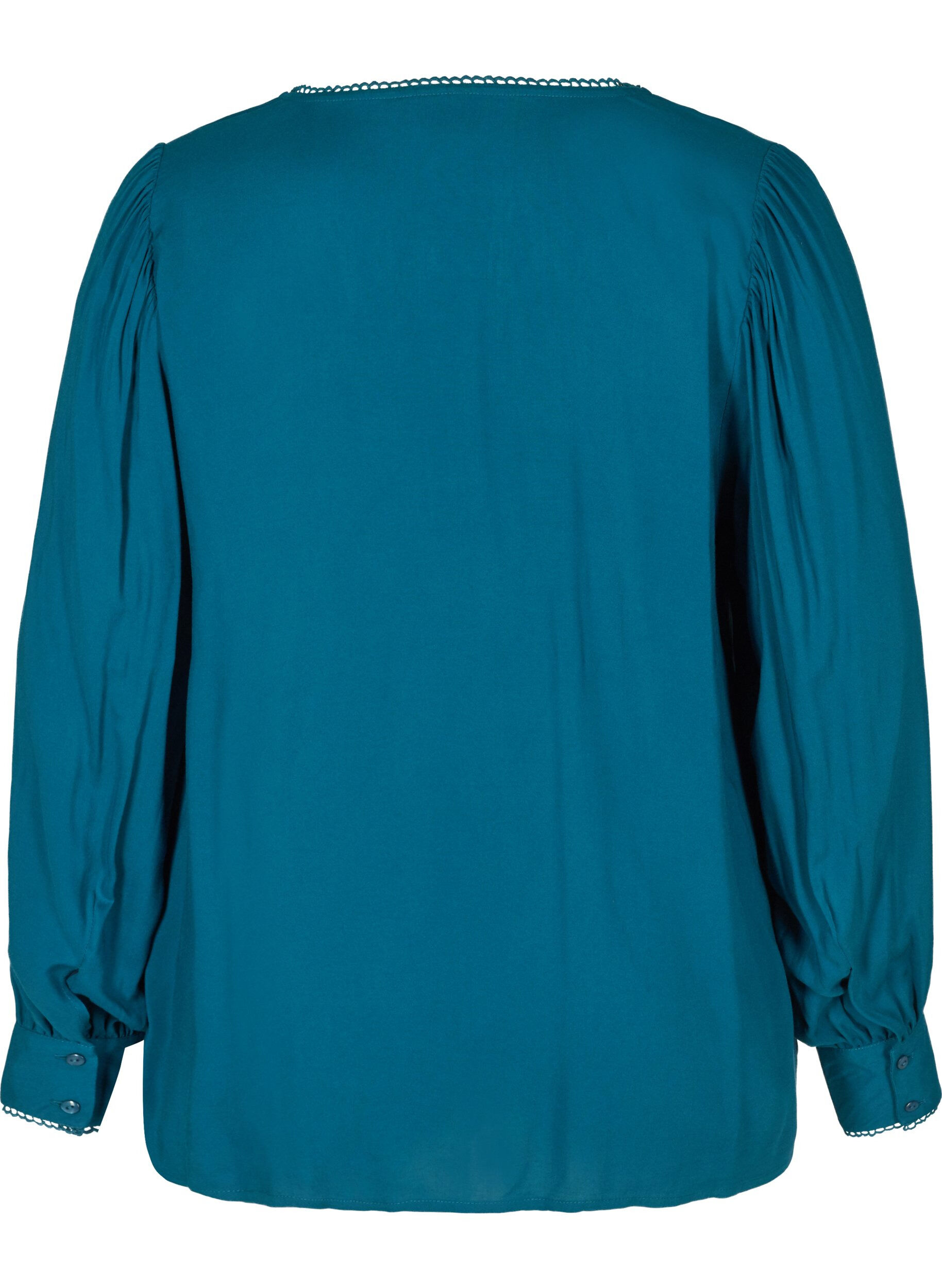 Zizzi Blouse en viscose avec boutons et manches bouffantes, Poseidon, Packshot image number 1