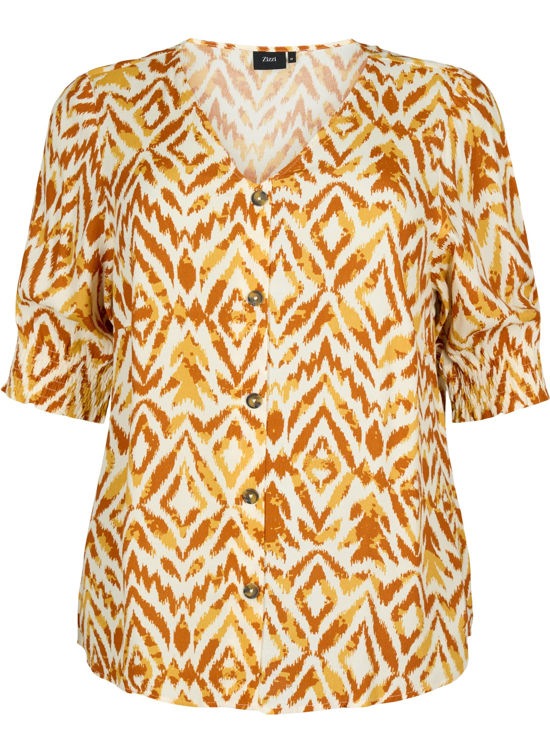 Zizzi Blouse en viscose avec boutons, Amber Green Tribe, Packshot image number 0