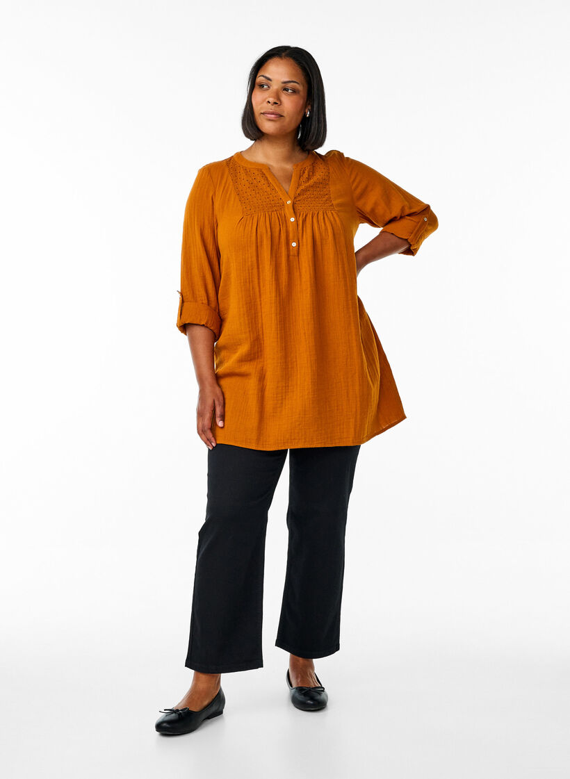 Tunique en mousseline de coton avec broderie anglaise, Orange, Model image number 1