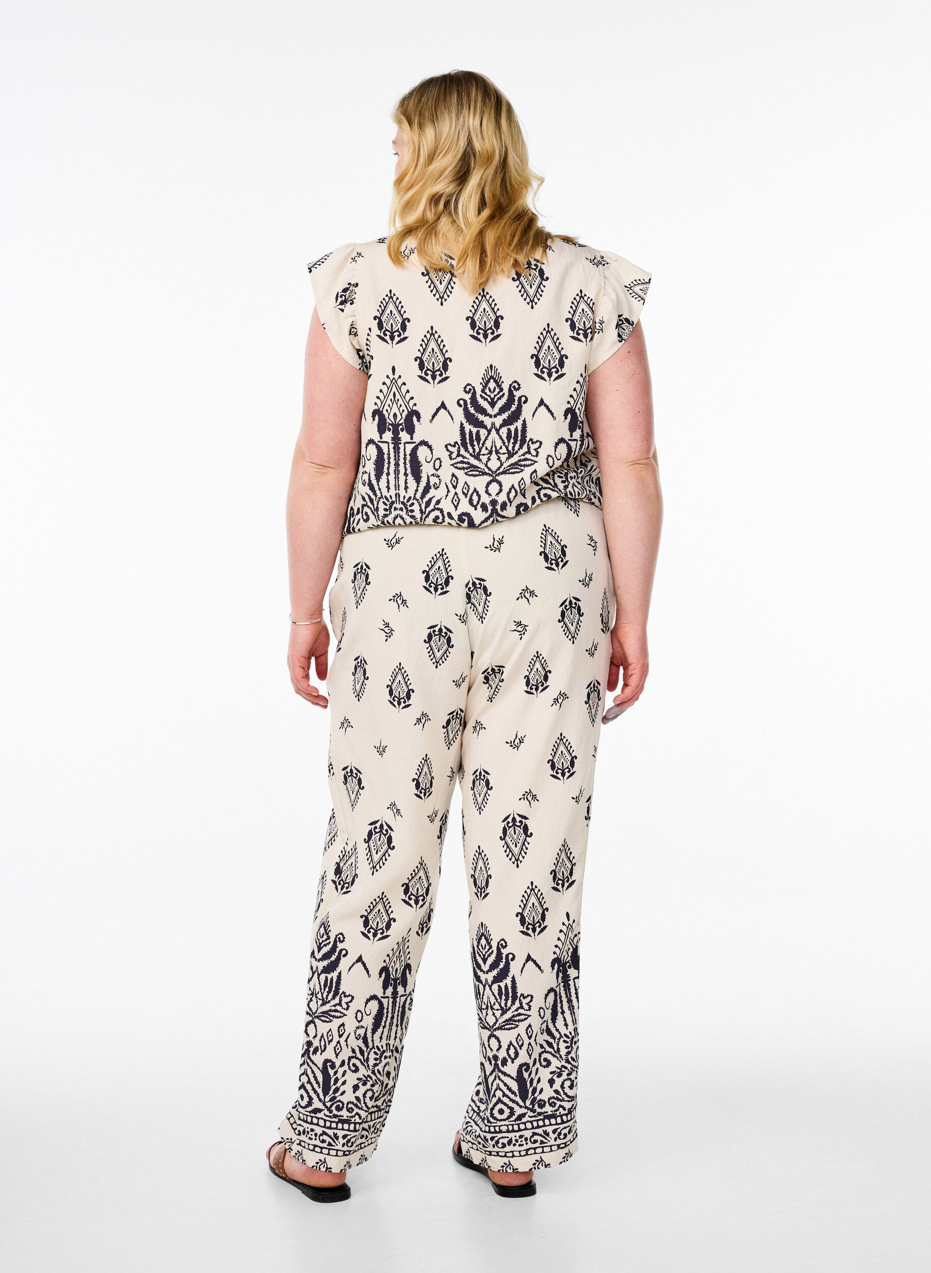 ZizziLosse broek met print en hoge taille, Beige, Model image number 2
