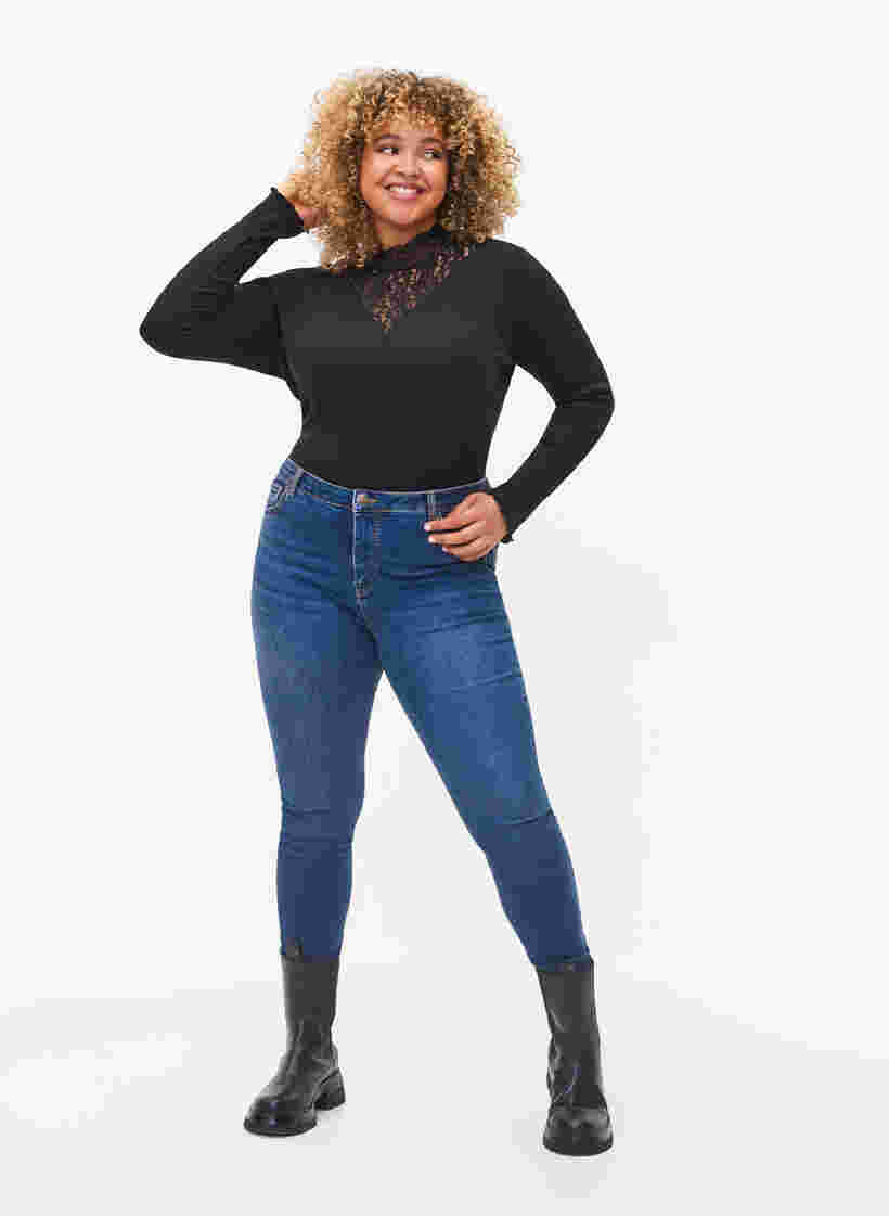 Super slanke Amy jeans met hoge taille, Blue denim, Model image number 0