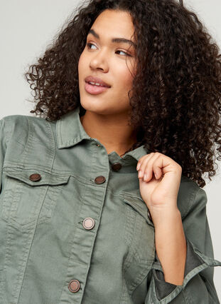 Veste en jean courte et colorée, Agave Green, Model image number 2