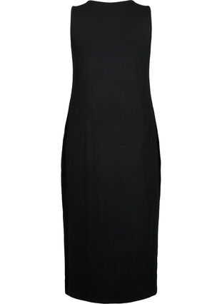 Mouwloze, geribde jurk van viscose, Black, Packshot image number 1