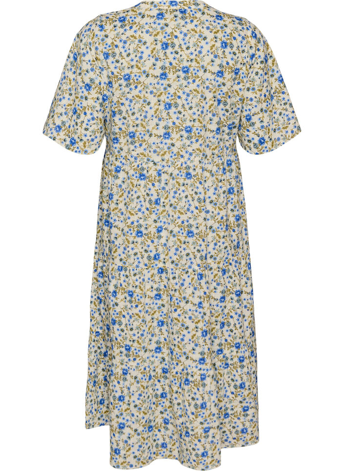 Robe midi en coton avec imprim&eacute; floral, Bleu, Packshot image number 1