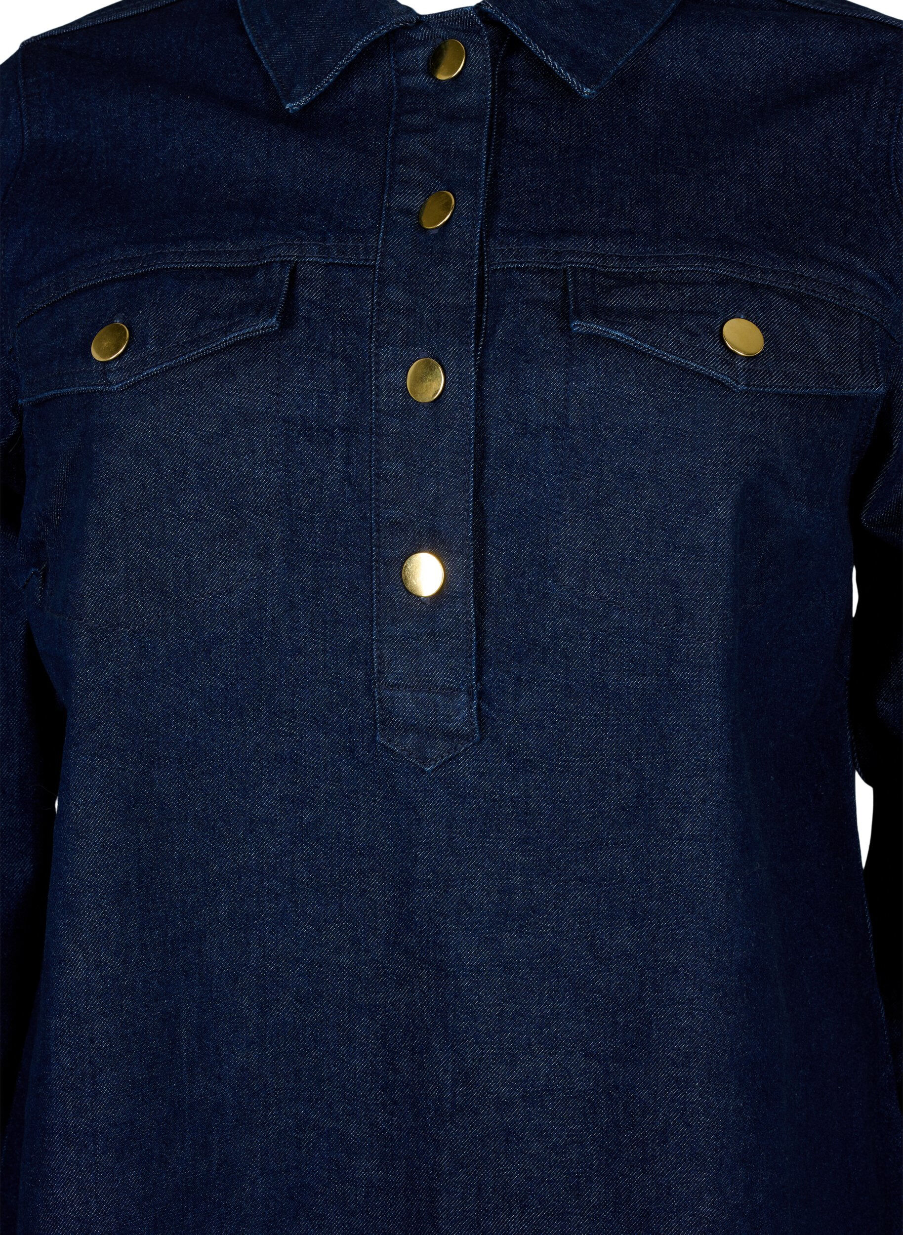 ZizziDenim jurk met A-vorm en knopen, Dark Blue Denim, Packshot image number 2