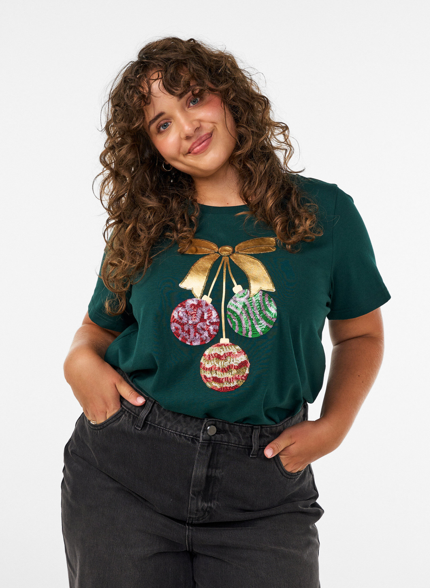 ZizziKerst T-shirt van biologisch katoen, Groen, Model image number 0
