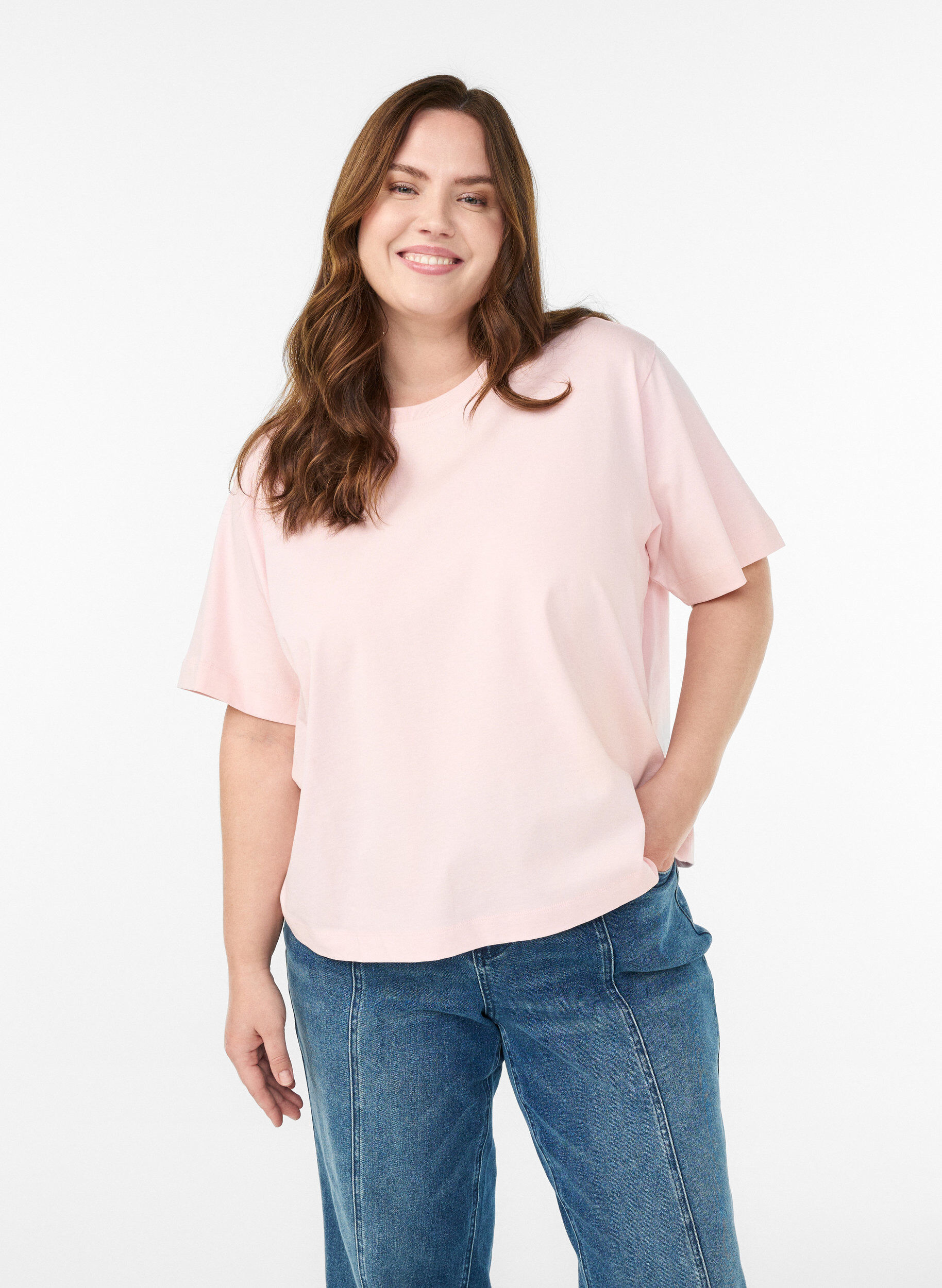 Zizzi T-shirt boxy en coton, Rose, Model image number 0