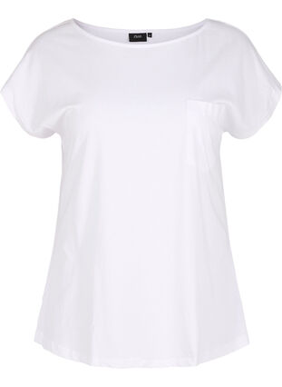 T-shirt van biologisch katoen met borstzakje, Bright White, Packshot image number 0