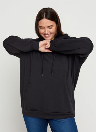 Sweatshirt met zakken en capuchon, Black, Model image number 0