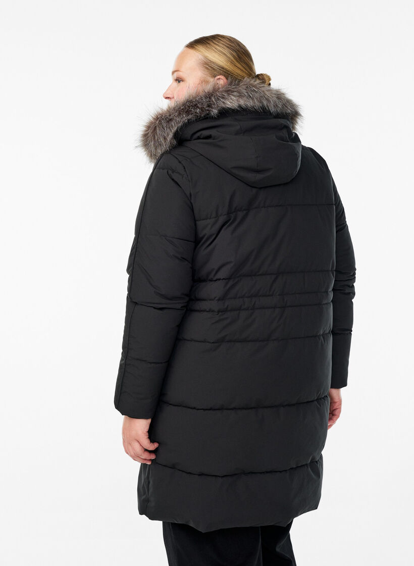 Parka déperlante avec col en fausse fourrure, Noir, Model image number 2