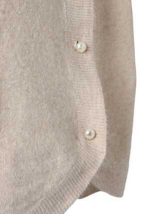Gebreide gemêleerde pullover met parelknopen aan de zijkanten	, Pumice Stone Mel., Packshot image number 3