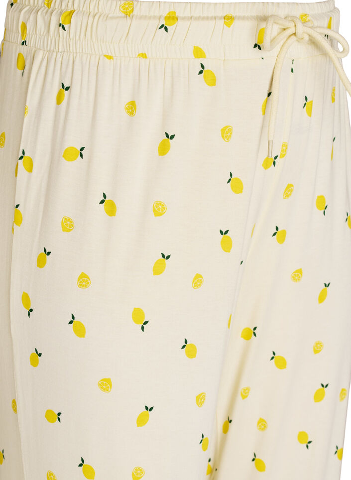 Pyjamabroek in zachte jersey met hoge taille en fruitprint, Geel, Packshot image number 2