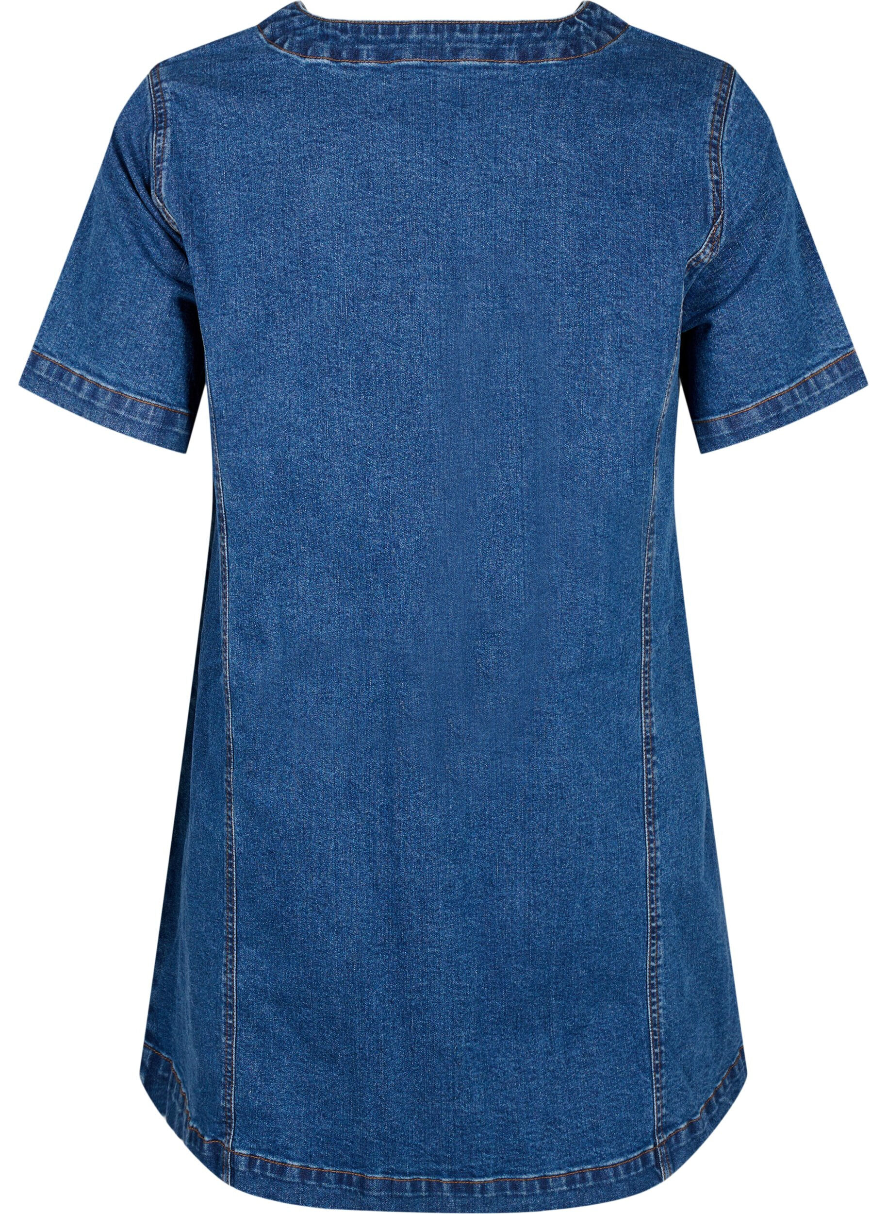 ZizziKorte denim jurk met V-hals, Blauw, Packshot image number 1