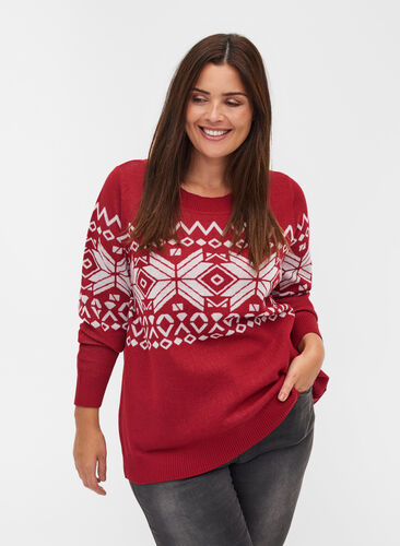 Pull en tricot à motif de Noël, Rio Red Comb, Model image number 0