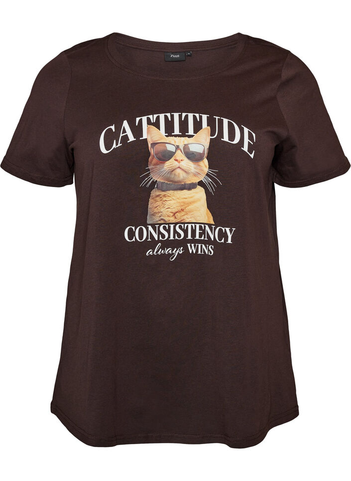 Katoenen T-shirt met print aan de voorkant, Bruin, Packshot image number 0