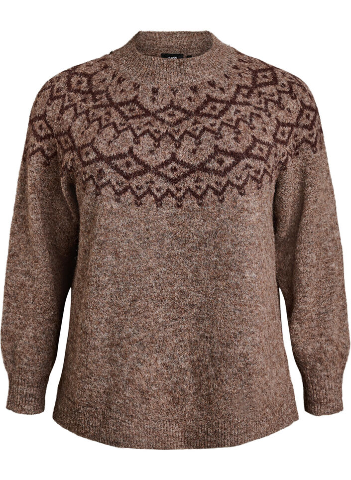 Trui met Noors patroon, Bruin, Packshot image number 0