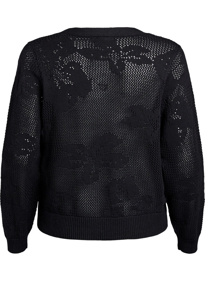 Cardigan en maille avec motif en treillis et cordons, Black, Packshot image number 1