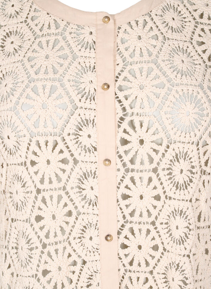 Cardigan met korte mouwen en haakwerk, Beige, Packshot image number 2