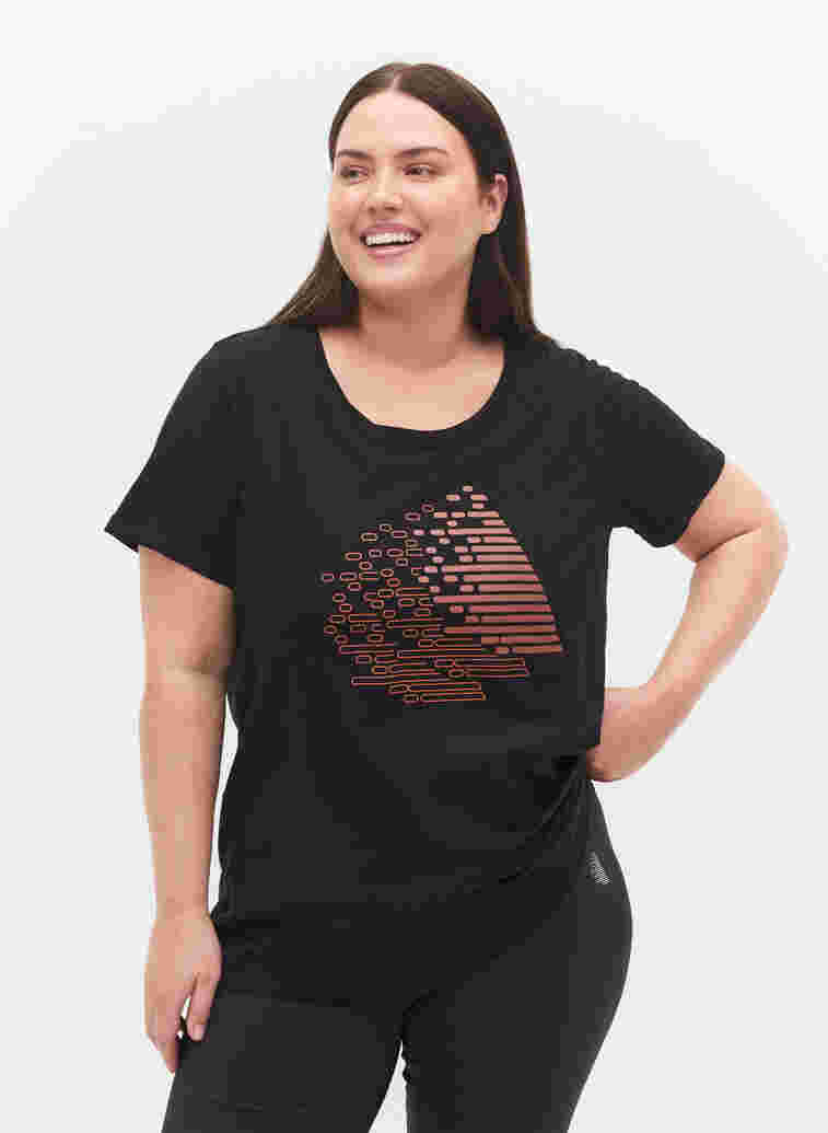 T-shirt de sport avec imprimé, Black w. Copper Foil, Model