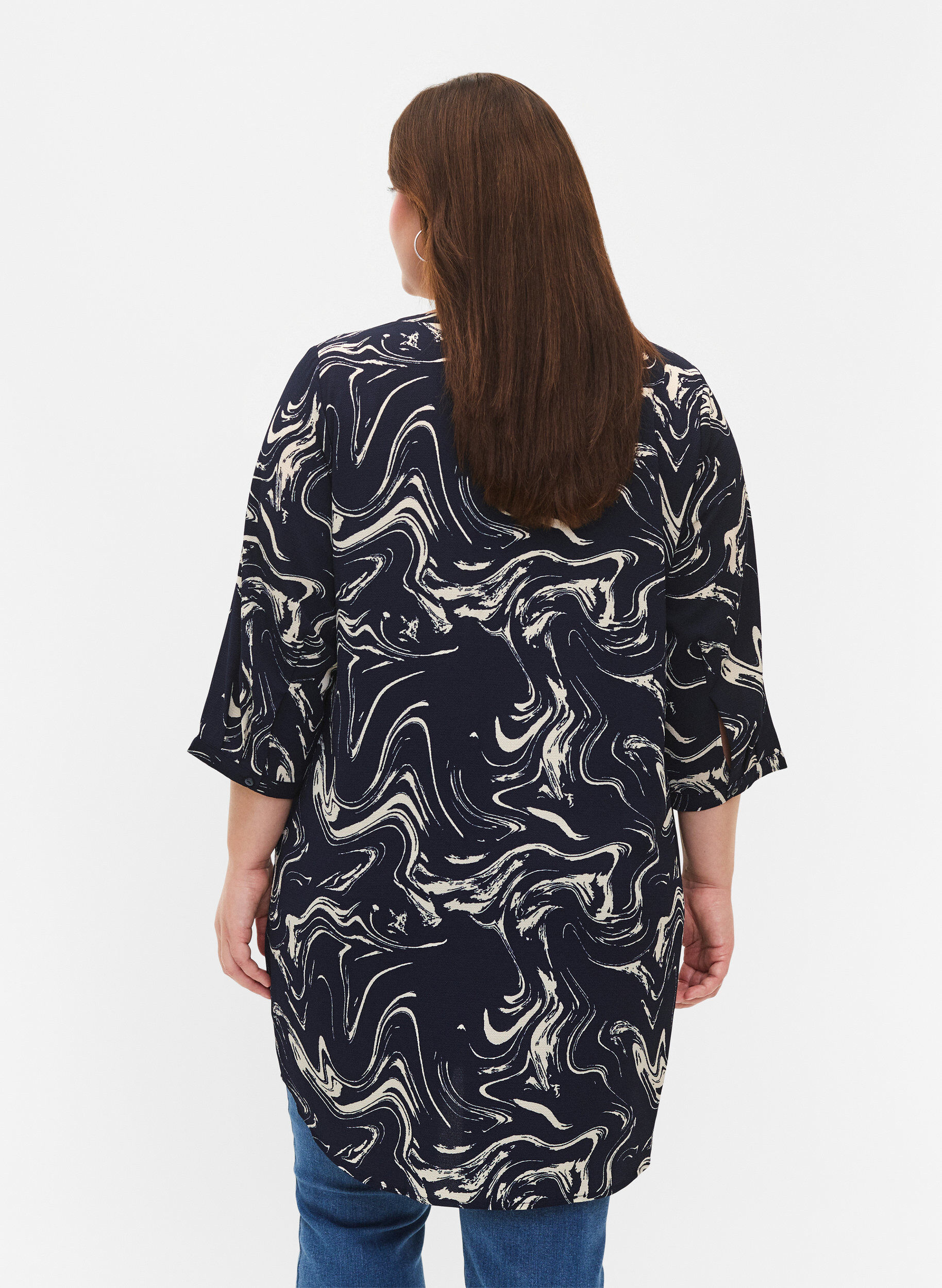 ZizziTuniek met 3/4 mouwen en print, N. Blazer Swirl AOP, Model image number 1