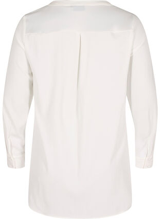 Lange blouse in effen kleur met borstzak, Warm Off-white, Packshot image number 1