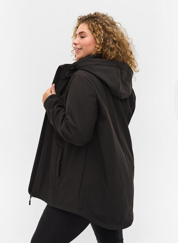 Softshell jas met afneembare capuchon, Black, Model image number 1