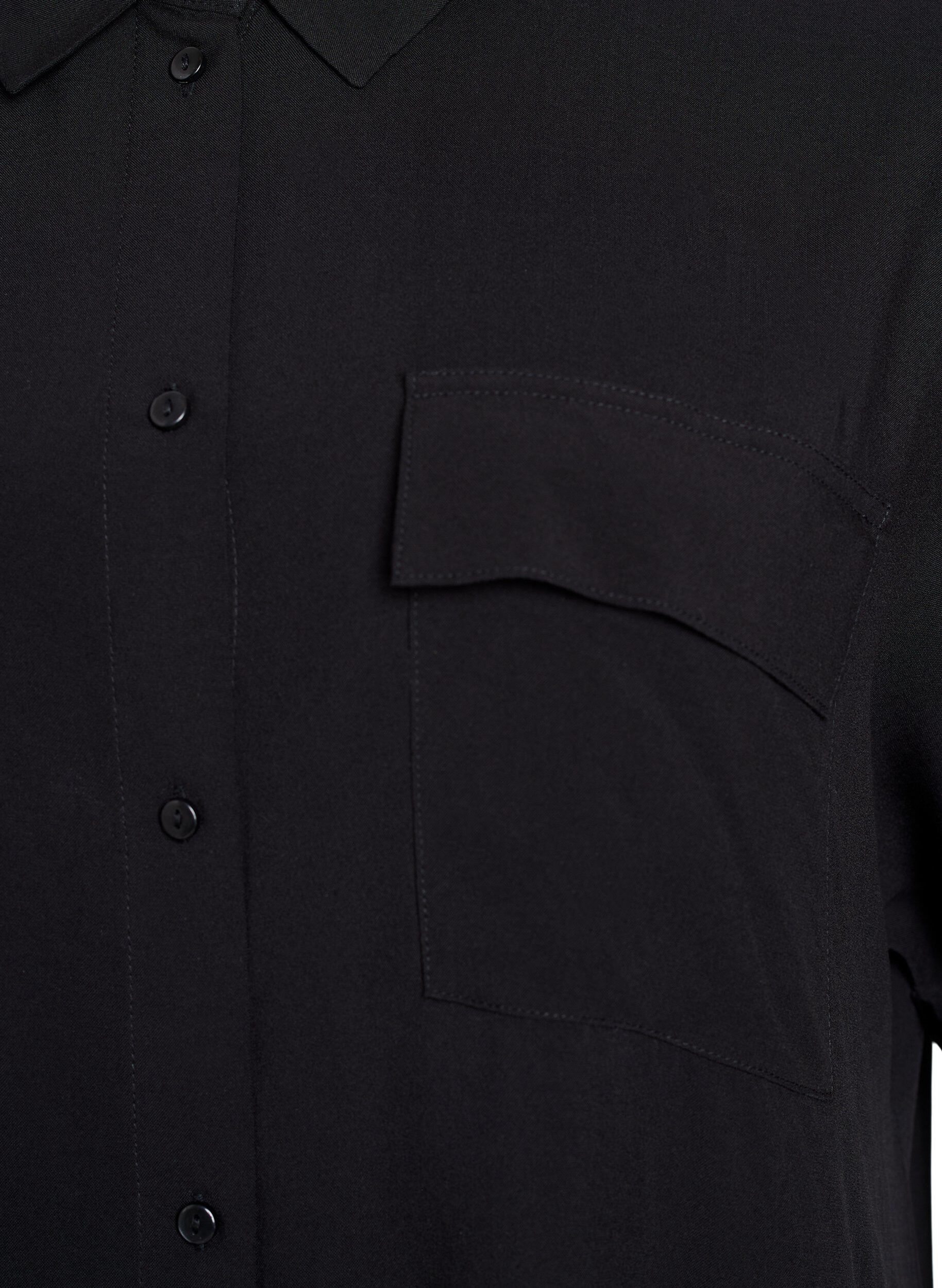 Zizzi Robe chemise longue avec manches courtes, Noir, Packshot image number 2