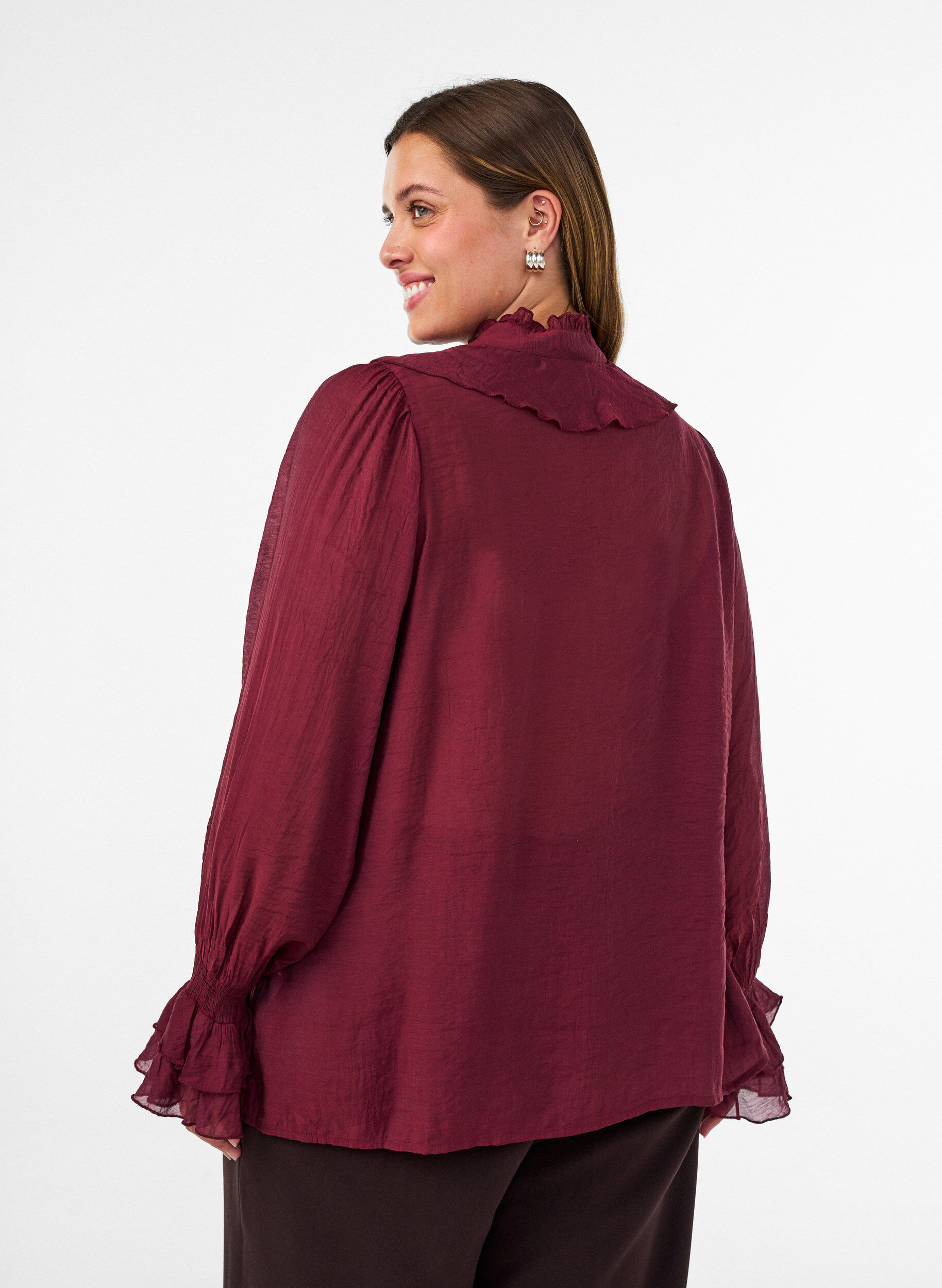 ZizziViscose blouse met ruches en lange mouwen, Rood, Model image number 2