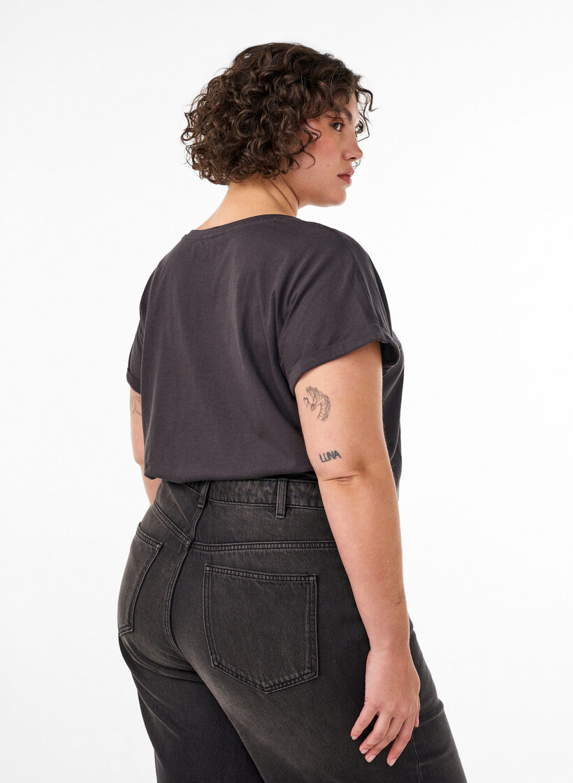 T-shirt en coton avec imprim&eacute; dor&eacute;, Gris anthracite, Model image number 2