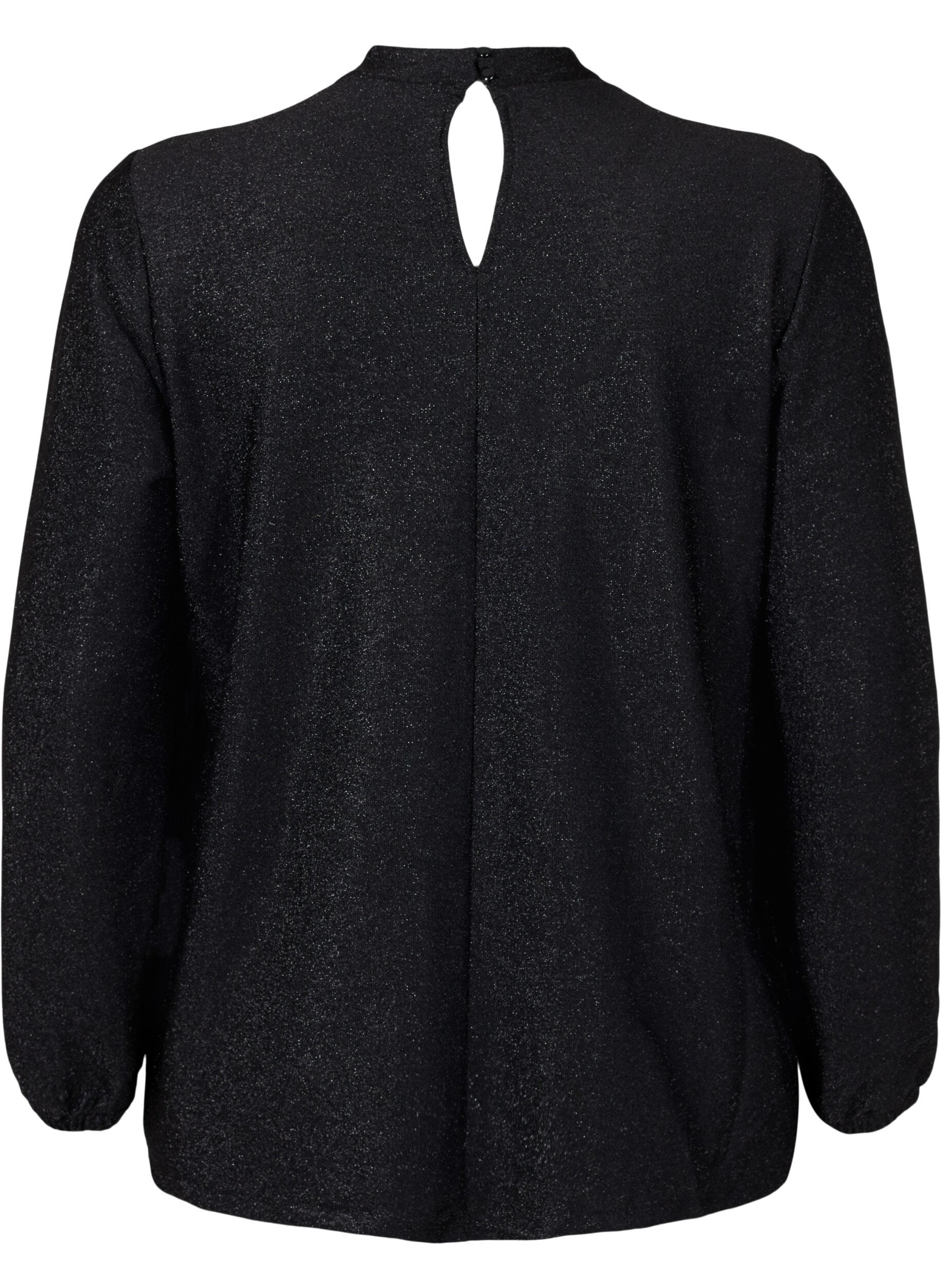 Zizzi Blouse scintillante &agrave; manches longues avec d&eacute;collet&eacute; arrondi et d&eacute;tail en V, Black Black, Packshot image number 1