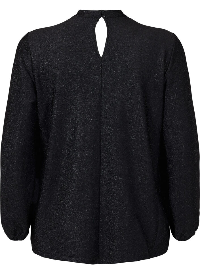 Blouse scintillante à manches longues avec décolleté arrondi et détail en V, Black Black, Packshot image number 1