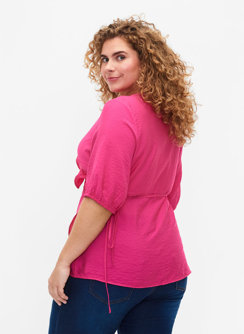 Blouse cache-cœur en viscose avec manches mi-longues, Beetroot Purple, Model image number 1