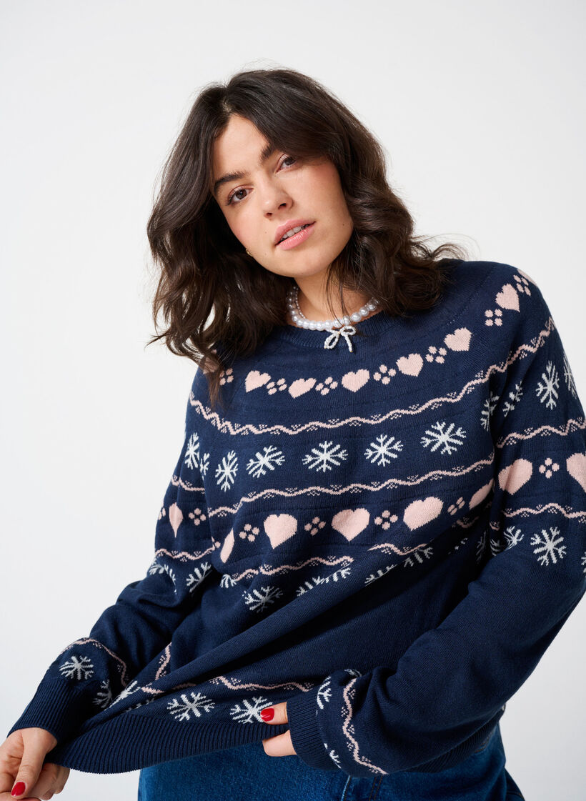 Haut tricoté à manches longues avec motif de Noël, Navy Blazer Comb, Image image number 0