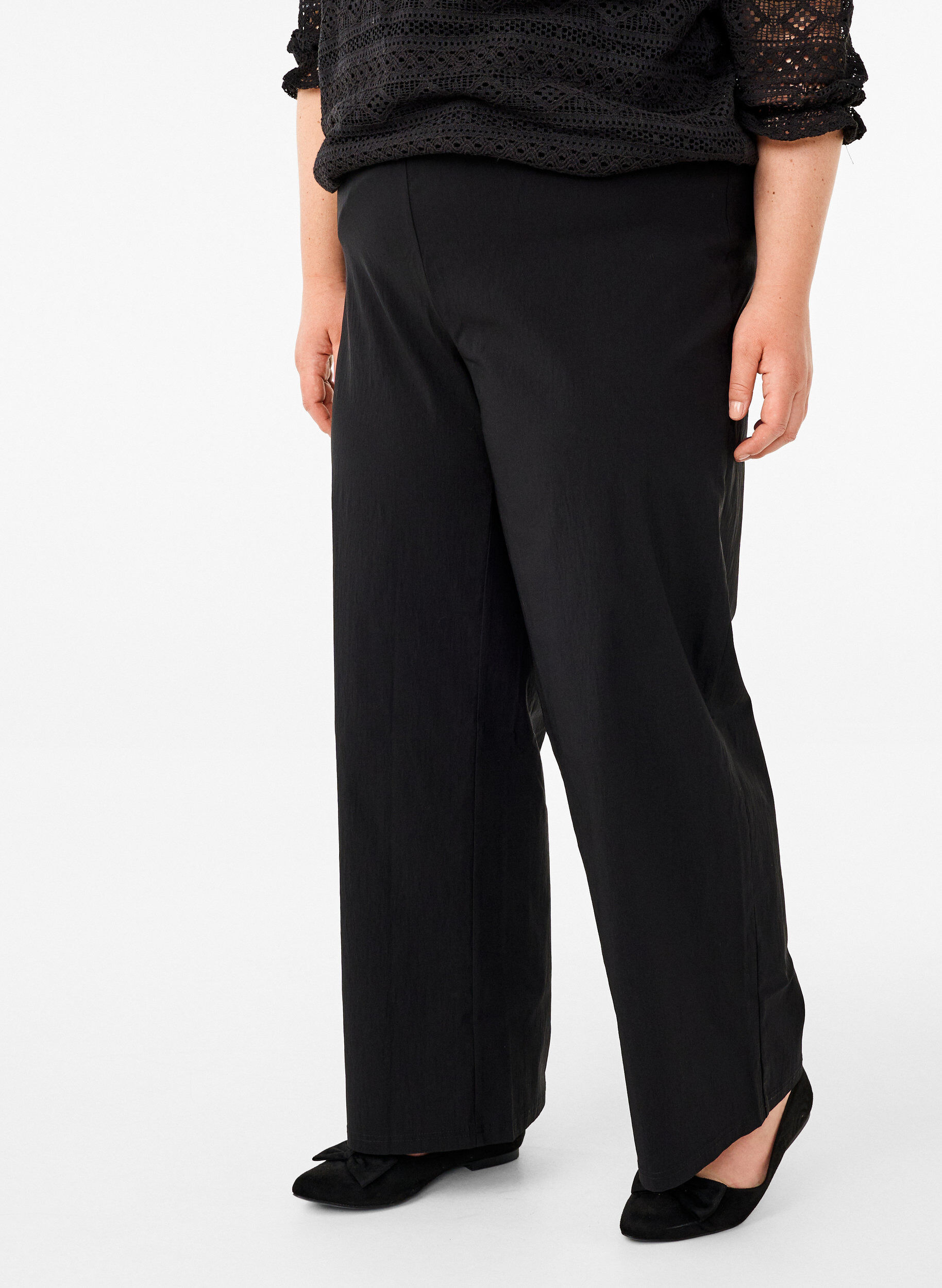 ZizziWijde broek met elastische tailleband, Zwart, Model image number 2