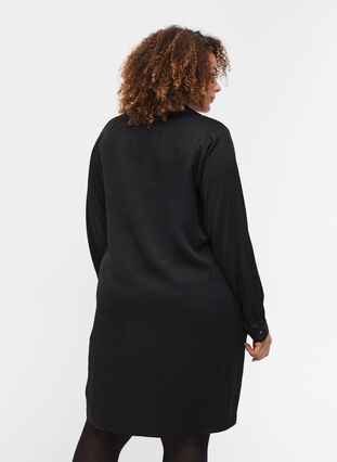 Robe à manches longues avec col et fermeture éclair, Black, Model image number 1