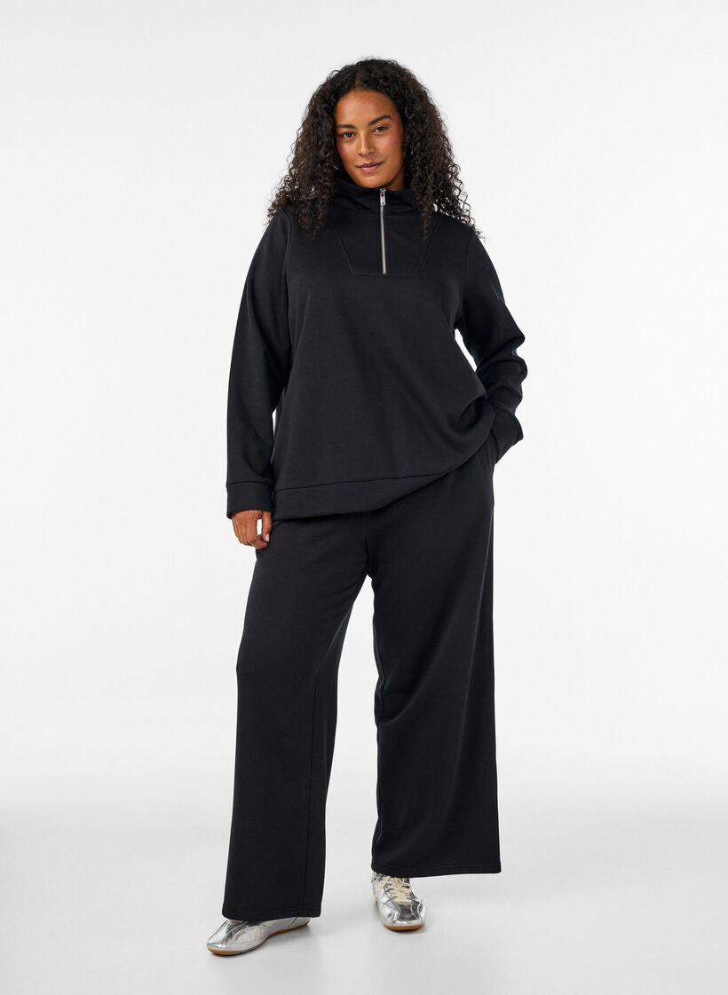Sweat-shirt avec col montant et fermeture zipp&eacute;e, Noir, Model image number 1