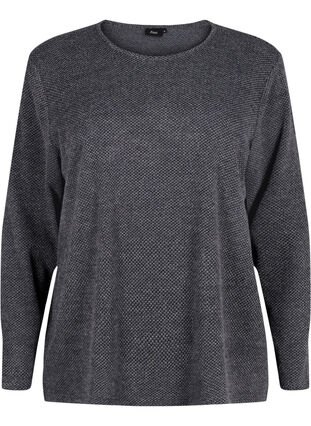 Melange Blouse met een rond halsje en lange mouw, Dark Grey, Packshot image number 0