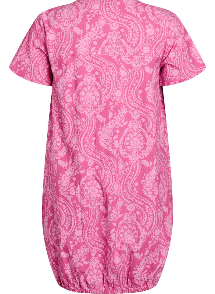 Robe en coton &agrave; manches courtes avec imprim&eacute;, Rose, Packshot image number 1