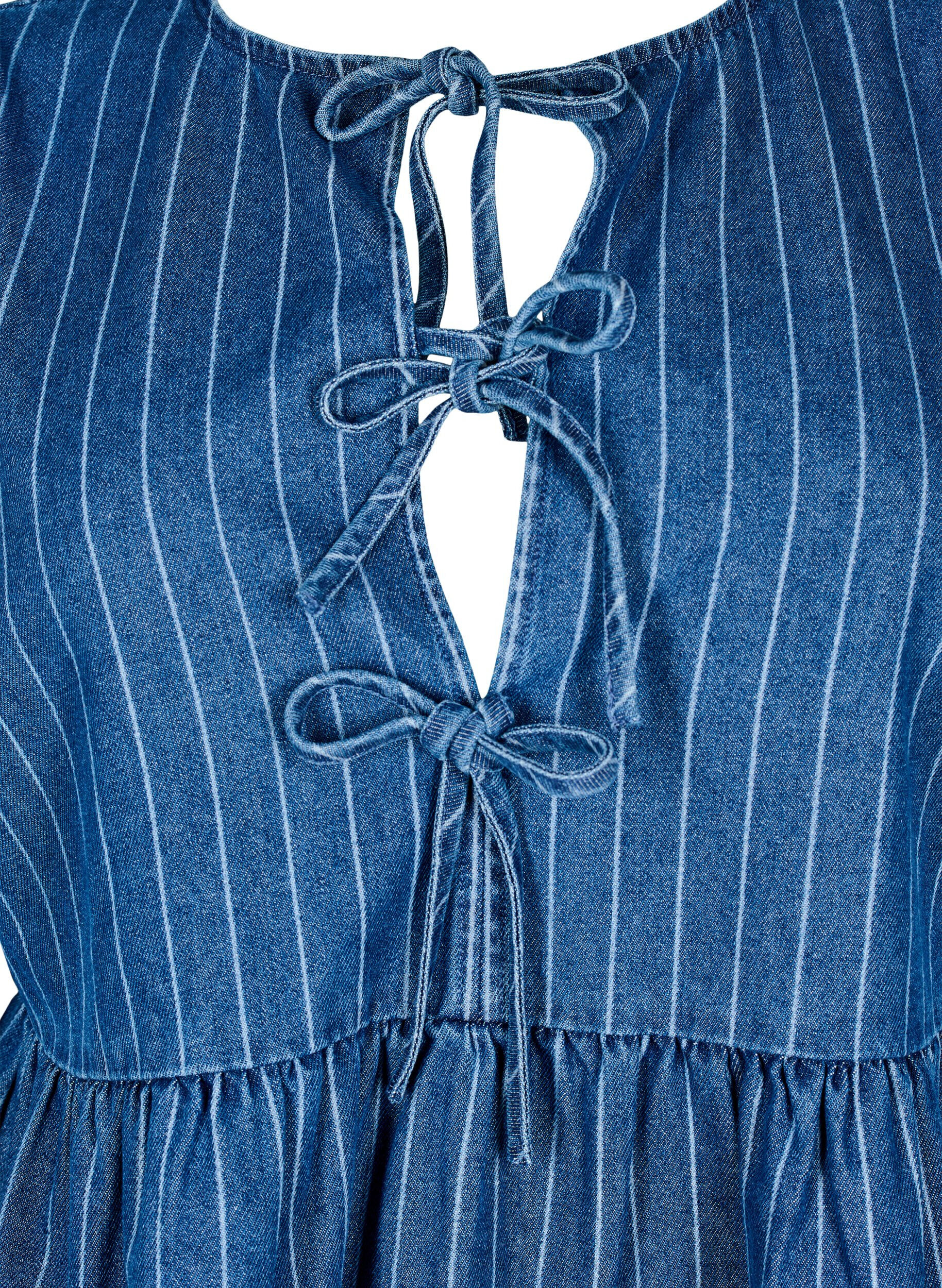 ZizziGestreepte denim blouse met strik aan de voorkant, Blauw, Packshot image number 2